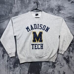 Soffe Sweatshirt Mens XXL Grey Madison Tech Embroidered Crew Neck Fleece Top
